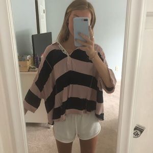 Free People Striped Collared XS Top